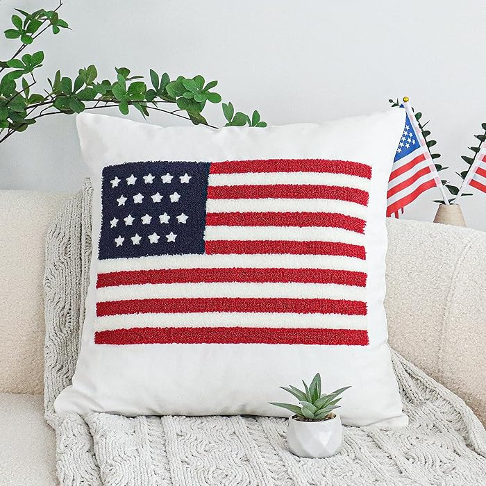 Jonhier 4th of July Throw Pillow Cover, Independence Day Patriotic Throw Pillow Case Tufted Ameri... | Amazon (US)