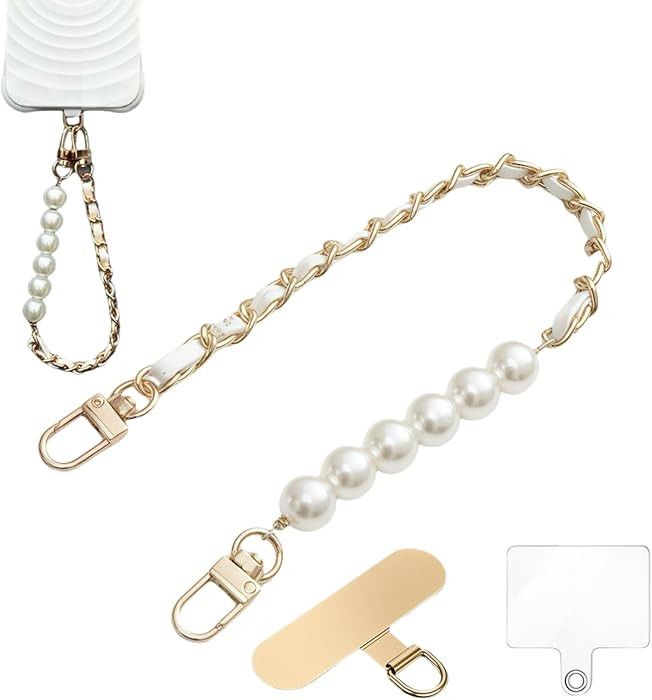 Original Korean Chic Pearl Gold Leather Phone Charm, Versatile with Premium Gold Metal Phone Tab ... | Amazon (US)