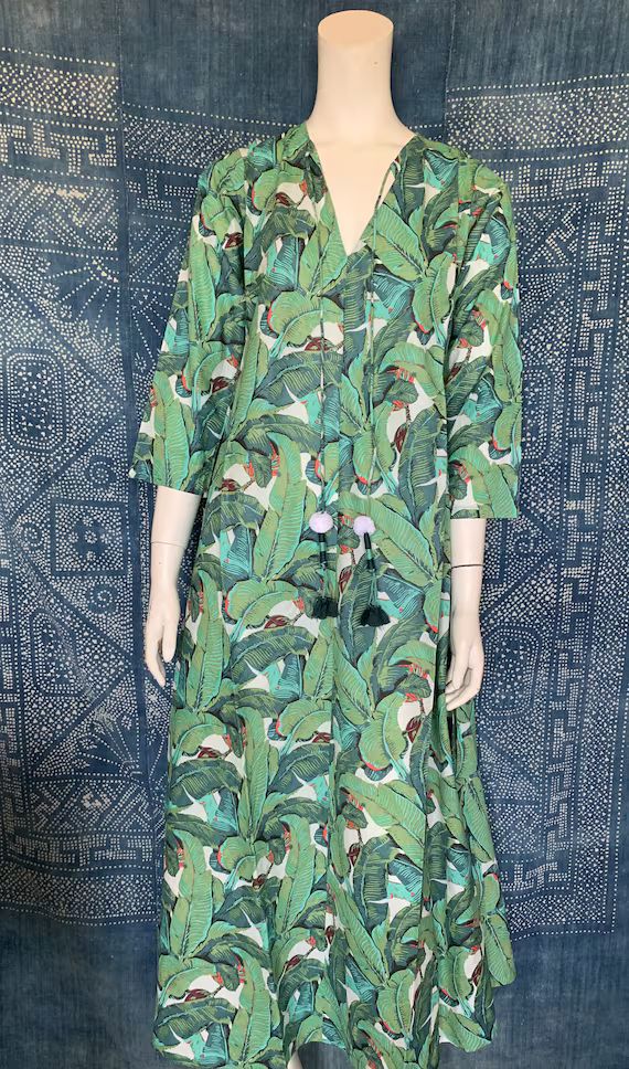 Banana Leaf Print Cotton Summer Dress | Etsy | Etsy (US)
