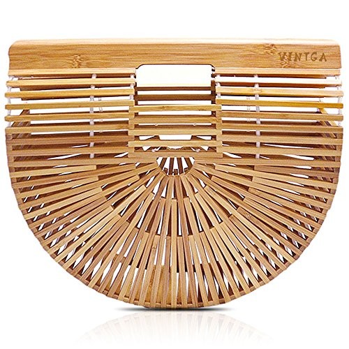 Vintga Bamboo Handbag Handmade Tote Bamboo Purse Straw Beach Bag for Women (Bamboo Small) | Amazon (US)