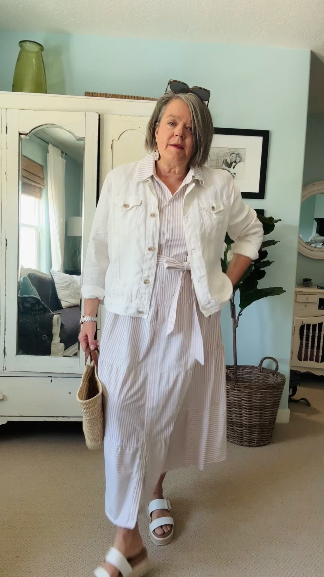 If you could only pack one outfit for summer travel , would it be a flowy maxi dress like this or a pair of linen pants? I honestly can’t decide because both are so comfortable. 
At this stage of life, I’m choosing clothes that feel as good as they look. Gone are the days of squeezing into uncomfortable outfits. Give me a breezy striped dress, a lightweight linen jacket, and a comfortable pair of sandals and I’m a happy girl!  #summerdress #linen jacket

#LTKMidsize #LTKTravel