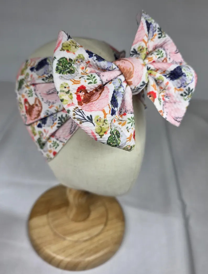 Pink Chicken Knit Hair Bow - Headwrap - Clip - Pigtail Bows - Headband - Farmhouse - Cottage - Na... | Etsy (Global)