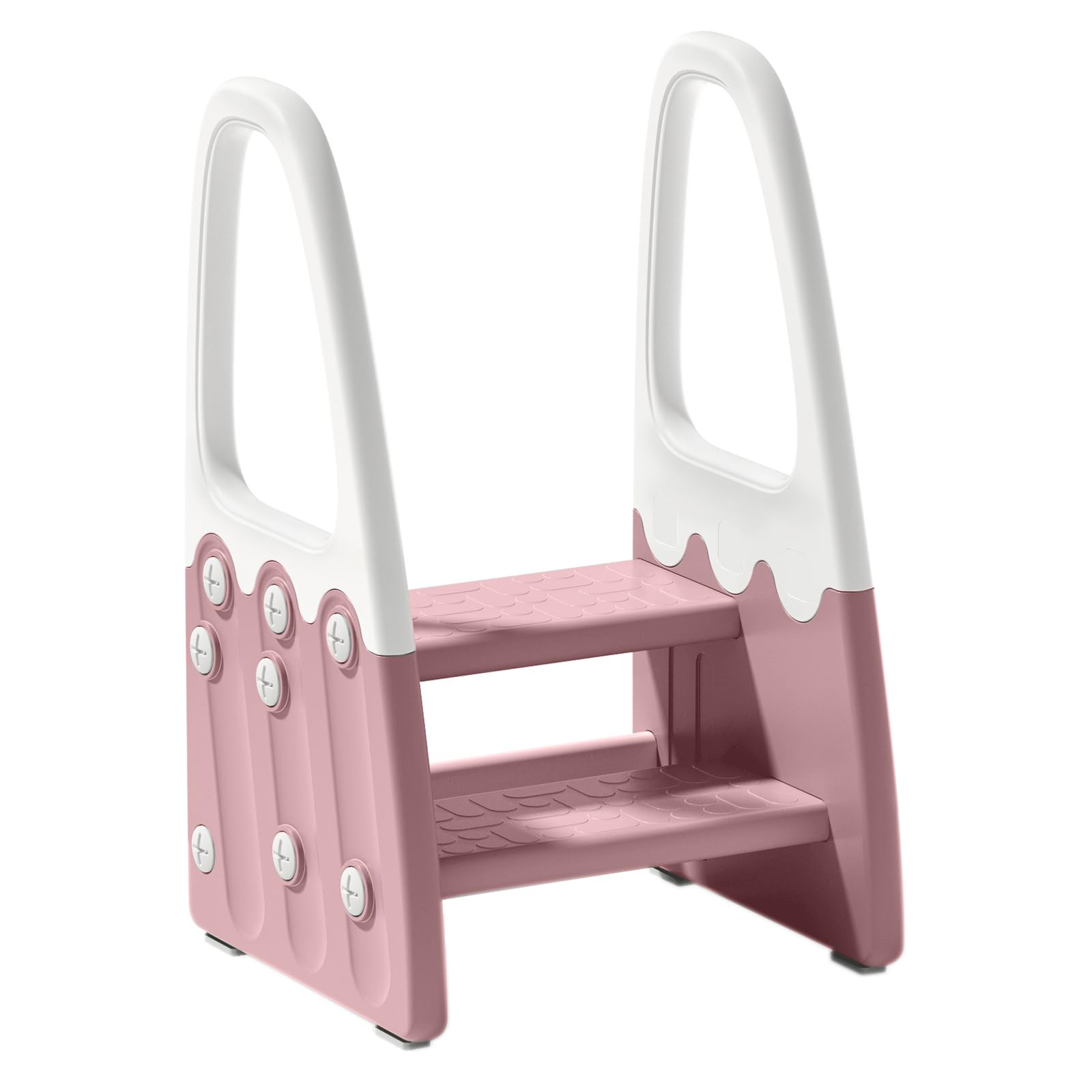 Two Step Stool with Handrails for Toddler and Kids, Standing Learning Stool Tower for Bathroom Sink, Potty Training, Children Step Up Learning Helper with Handles (Pink-White) | Amazon (US)