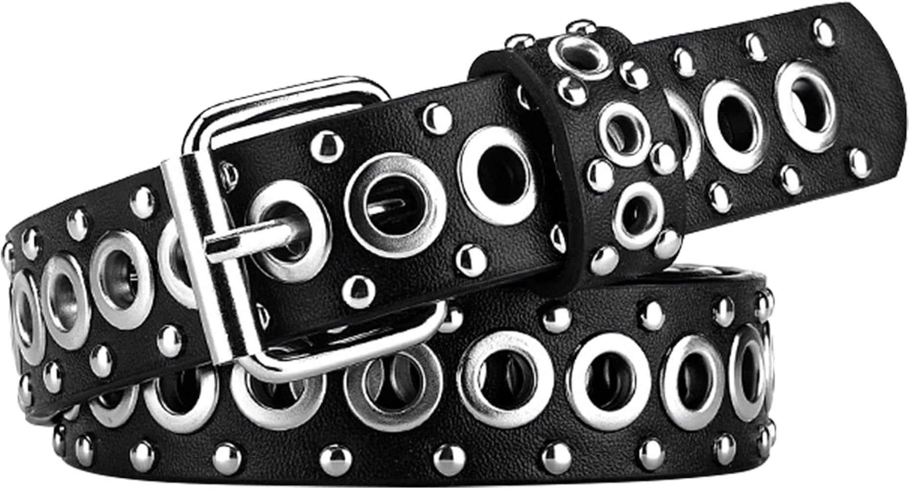 Grommet Punk Belt for Women's Jeans Studded Edgy Goth Rock Leather Belt | Amazon (US)