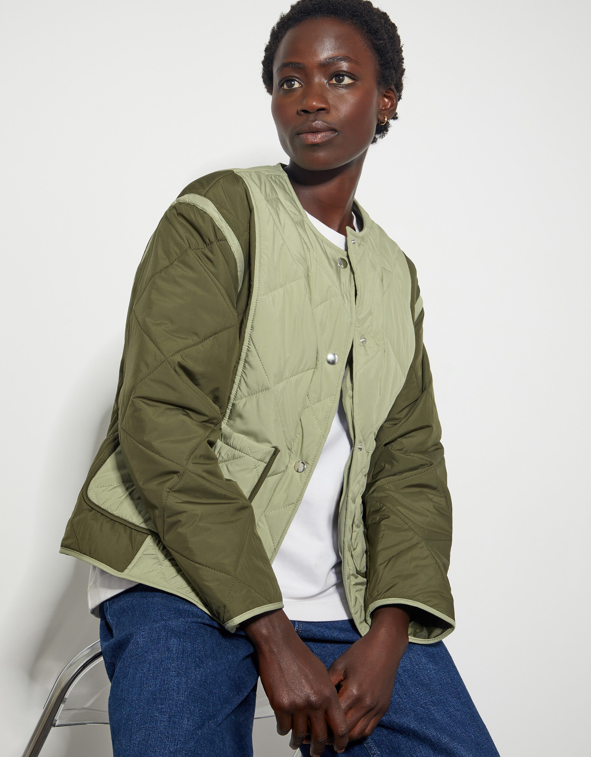 Lulu Two-Tone Quilted Jacket Green | Monsoon (UK)