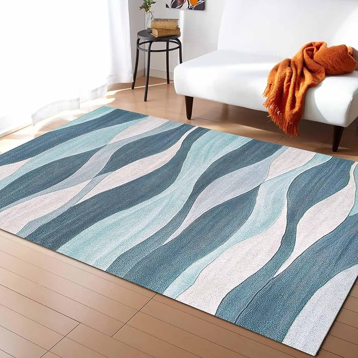Turquoise Blue Area Rug 3 x 5, Retro Gradient Stripes Abstract Geometric Washable Bedroom Rug Non... | Amazon (US)