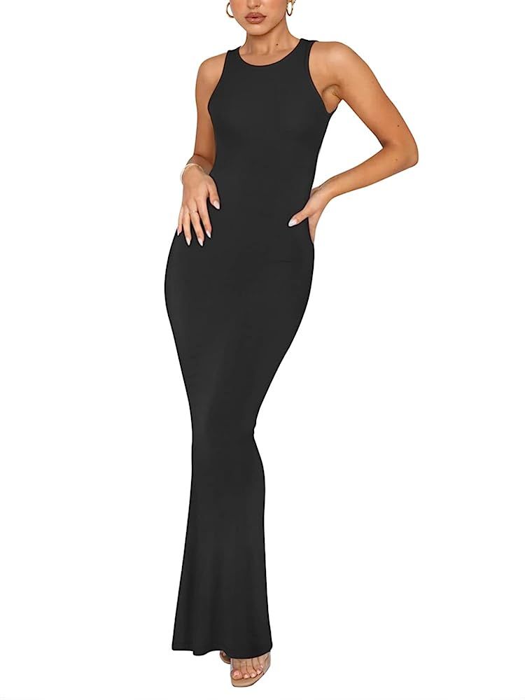REORIA Women's Summer Sexy Lounge Tank Long Dress Elegant Sleeveless Halter Neck Bodycon Maxi Dresse | Amazon (US)