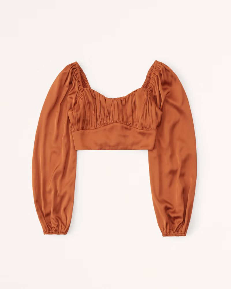 Women's Cropped Long-Sleeve Satin Top | Women's Tops | Abercrombie.com | Abercrombie & Fitch (US)