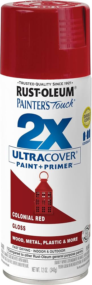 Rust-Oleum 334030 Painter's Touch 2X Ultra Cover Spray Paint, 12 oz, Gloss Colonial Red | Amazon (US)