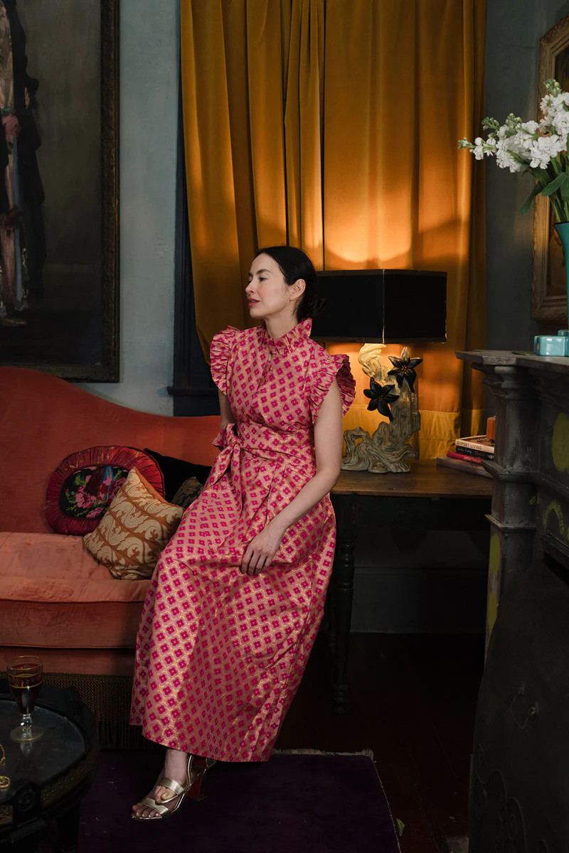 Fairfield | Peony Taffeta Fiore Fuchsia/Gold Quatrefoil | SUE SARTOR