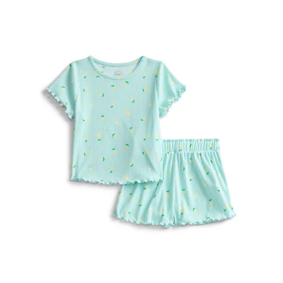 Wonder Nation Toddler Girl's Ribbed Print Tee and Shorts, 2-Piece Pajama Set, Sizes 12M-5T | Walmart (US)
