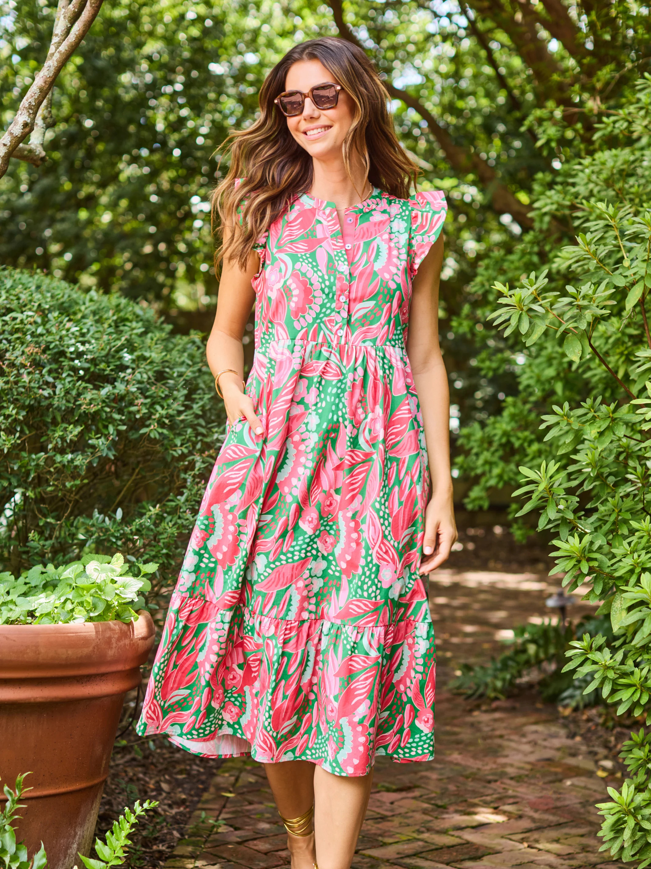 Riley Flutter Sleeve Dress | Canopy Gleam Green | Mary Square