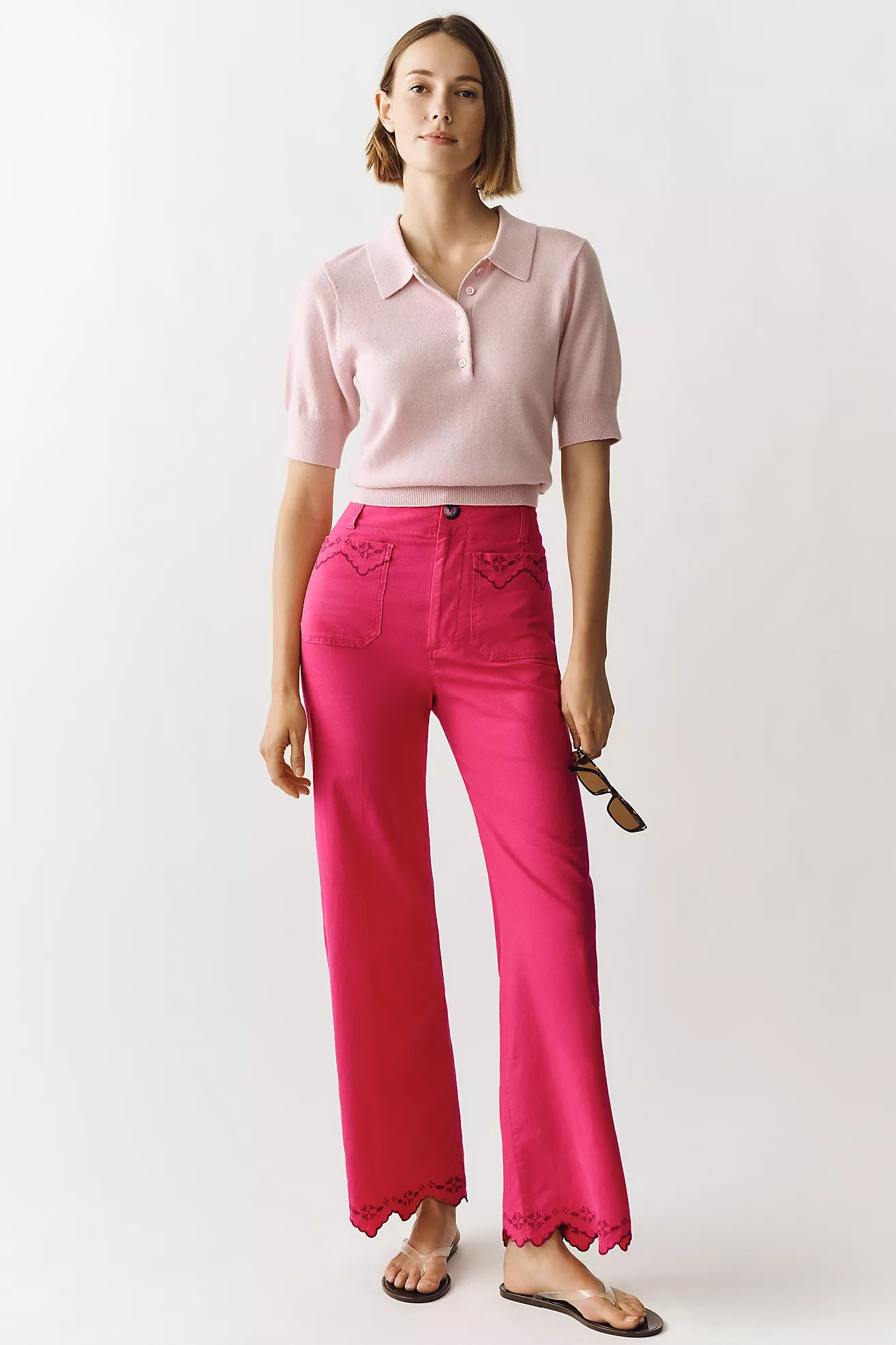 Maeve Colette Lace Trim High-Rise Wide-Leg Full-Length Pants | Anthropologie (US)