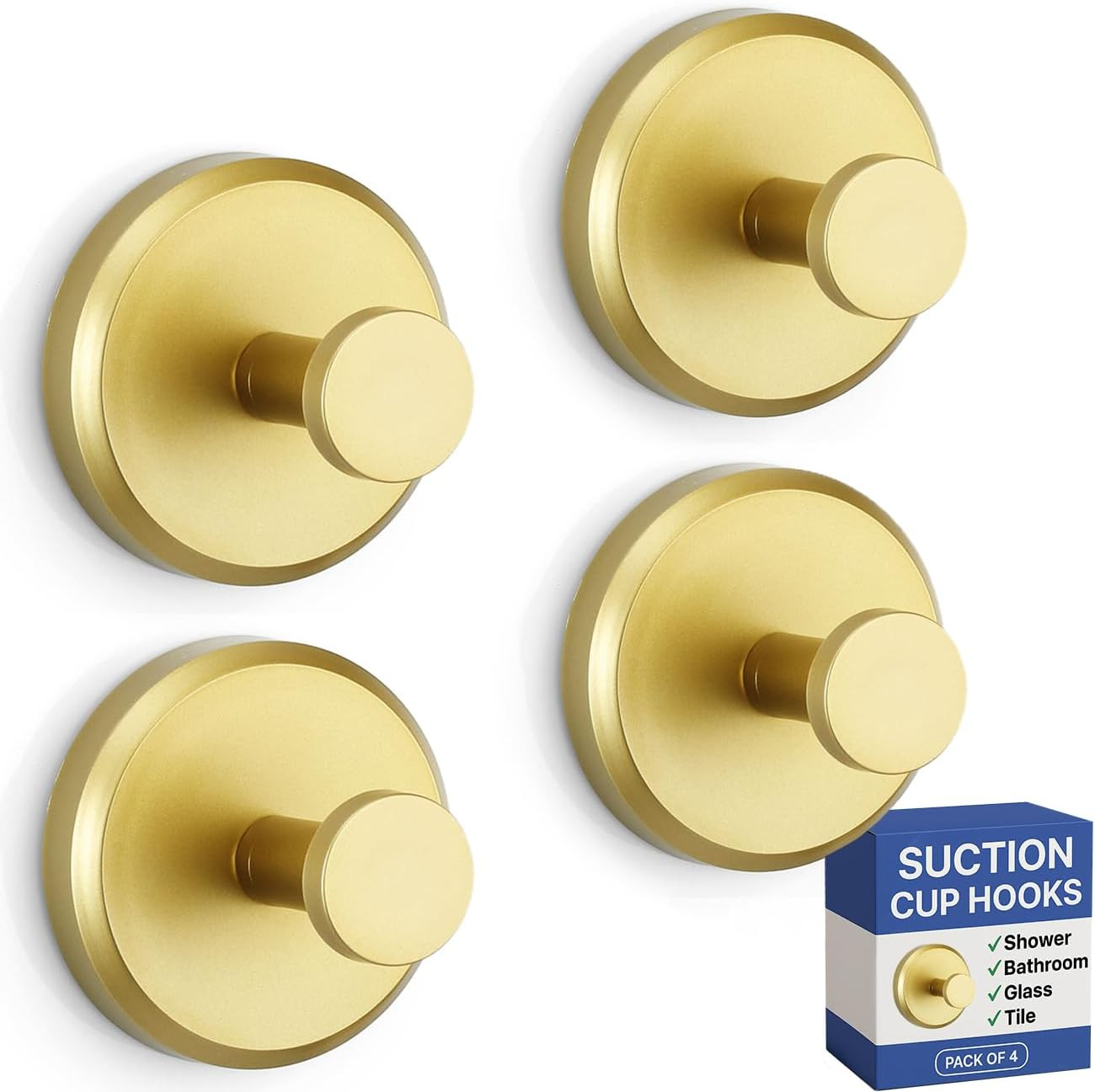HOME SO Suction Cup Hooks for Shower & Bathroom Towel Holder 4-Pack Gold | Amazon (US)