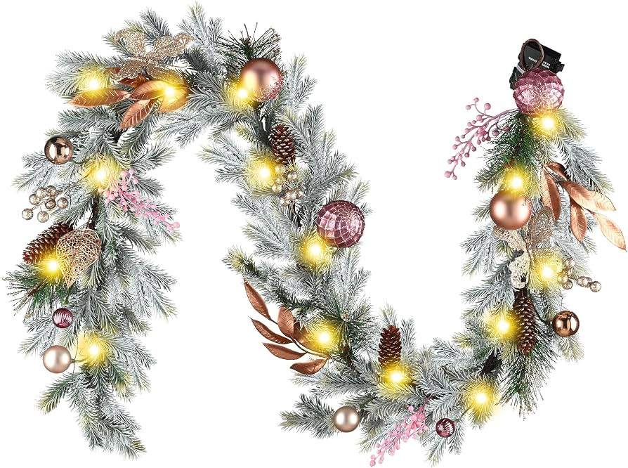 DecorbyHannah Pink Christmas Garland with Lights, 6Ft Prelit Christmas Garland for Mantle, Stairs... | Amazon (US)