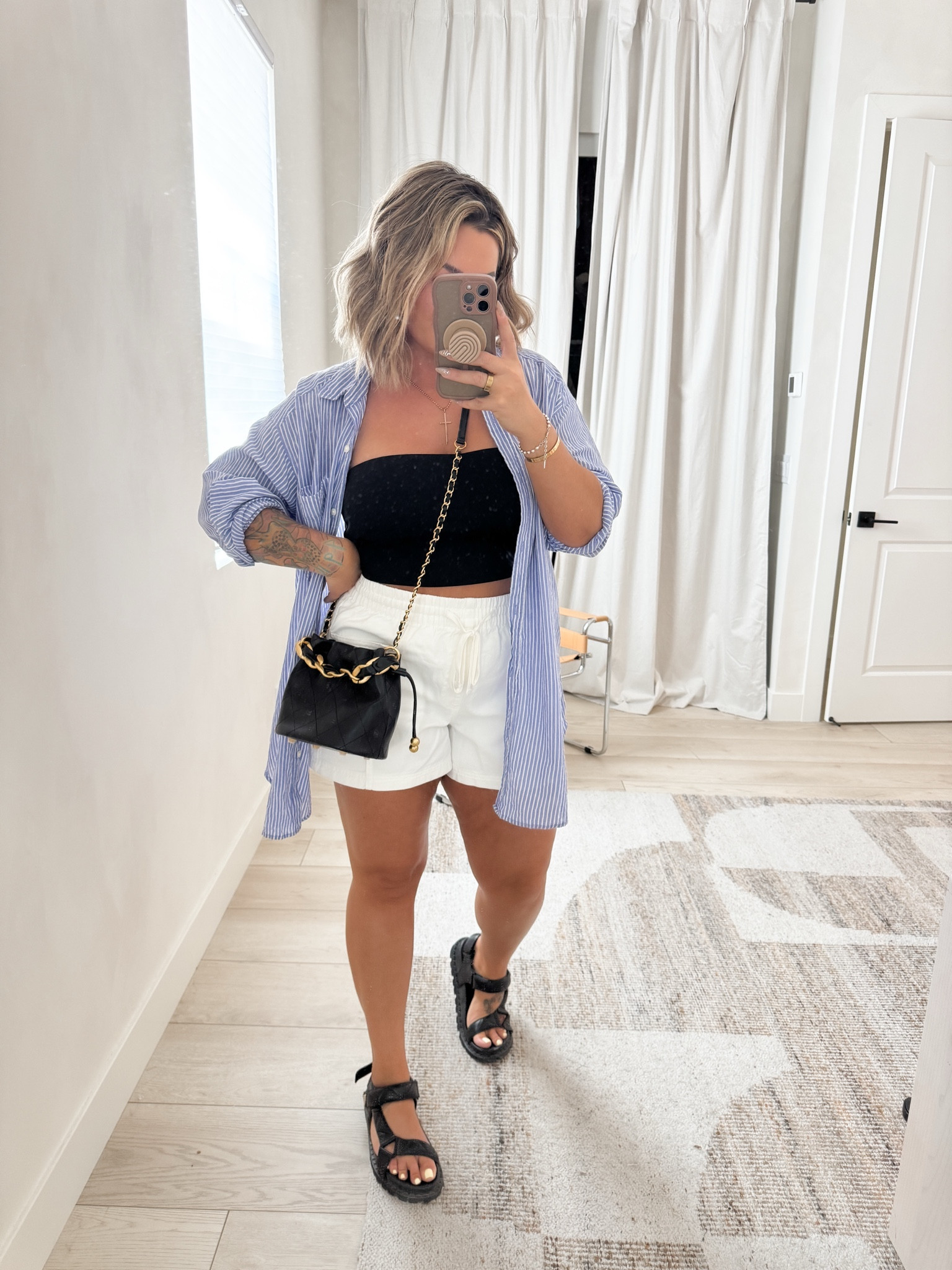 Top and shorts L 
Blue top is old from H&M linked all the similar ones on their site now. 
Also linked exact sandals and a similar pair that’s much more affordable. 
#target #ootd 

#LTKSaleAlert #LTKMidsize #LTKFindsUnder50