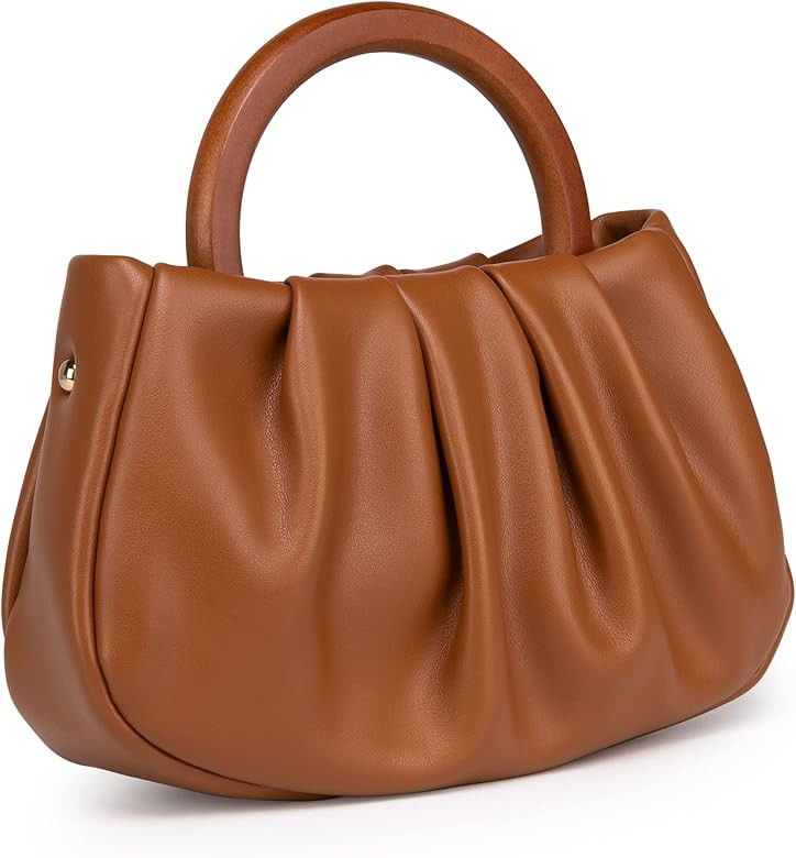 Milan Chiva Mini Cloud Pouch Bag Small Ruched Handbag Dumpling Clutch Purses with Wooden Handle a... | Amazon (US)