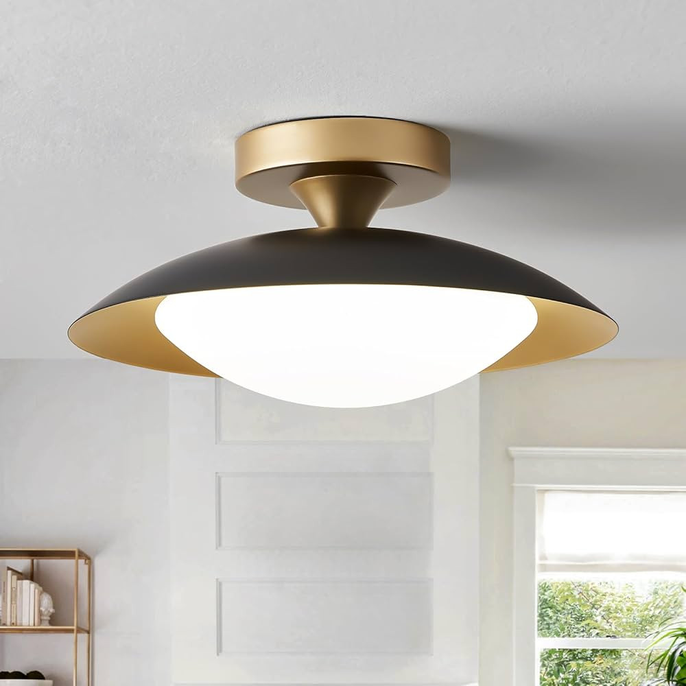 Dimmable Modern Mid-Century Ceiling Light, Black and Gold LED Semi Flush Mount Ceiling Light, 5CC... | Amazon (US)