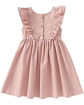 USKIDKK Toddler Baby Girl Dress Summer Cotton Linen Outfits Ruffle Sleeveless Kids Princess Beach... | Amazon (US)