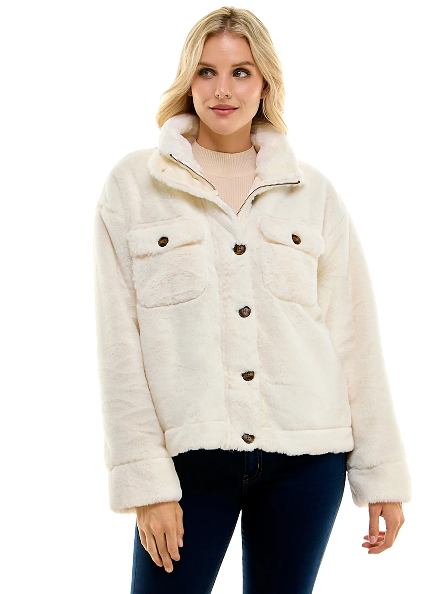 Time and Tru Women's Faux Fur Bungee Shacket, Sizes XS-3X | Walmart (US)