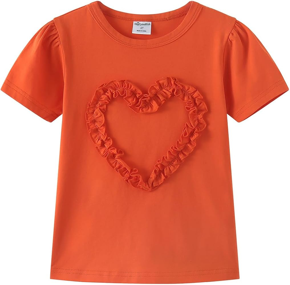 Noomelfish Girls Ruffle Heart T-Shirts Cute Short Sleeve Tee Tops (3-12 Years) | Amazon (US)