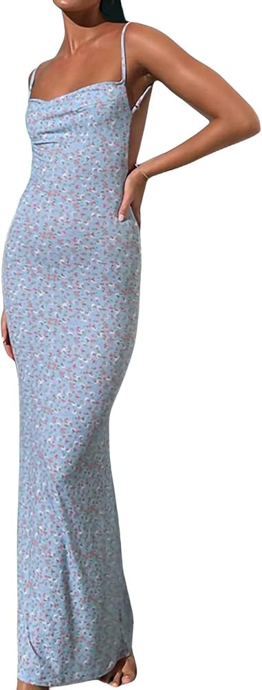 Women Cutout Backless Maxi Dress Sexy Sleeveless Split Cocktail Dresses Bodycon Spaghetti Strap L... | Amazon (US)