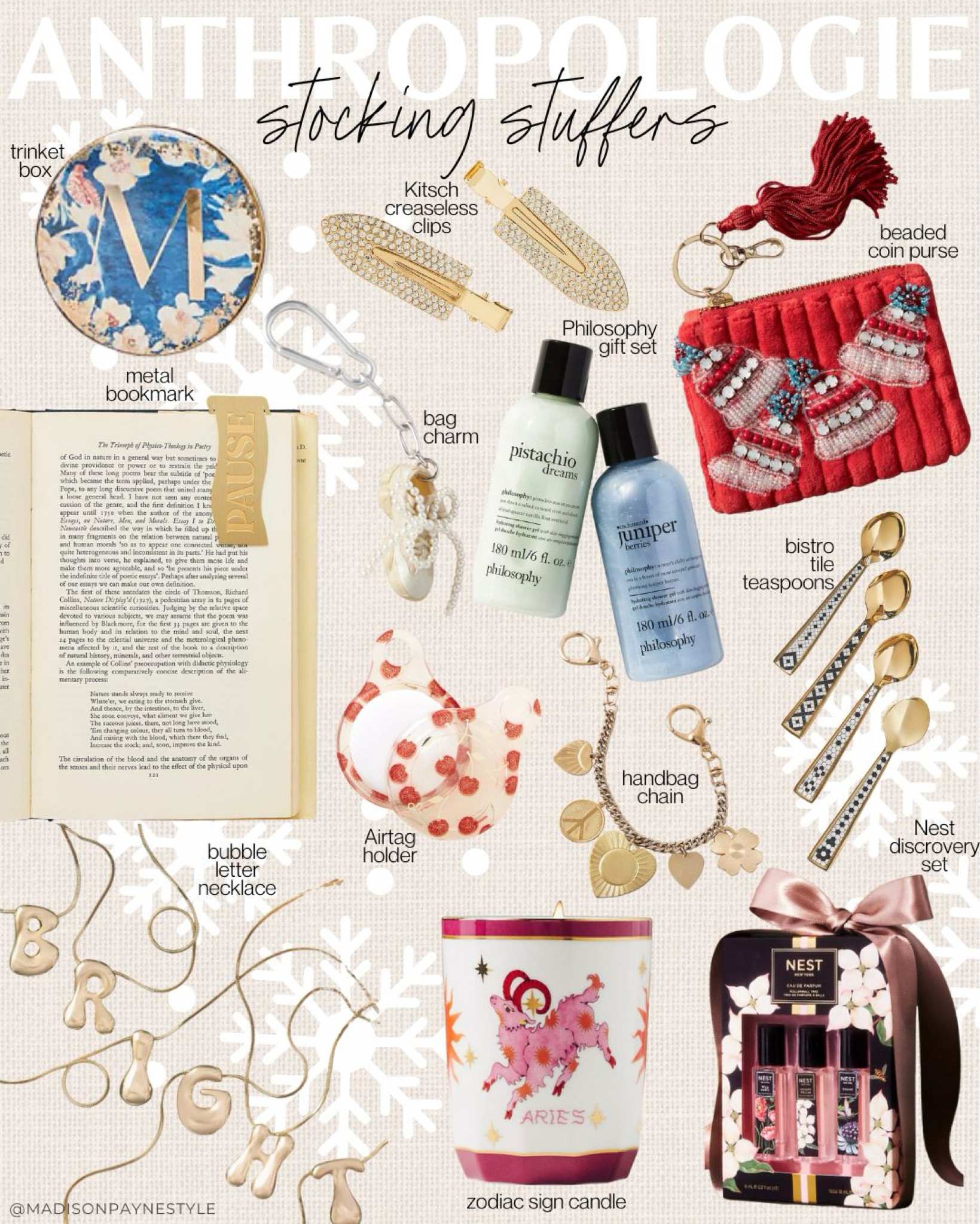 Gift Guide: Anthropologie stocking stuffers 🎁 Anthropologie has so many great ideas for stocking stuffers including bag charms and chains, bubble letter necklace, trinket box, gift sets and more! 

Stocking stuffers, Anthropologie, anthropologie stocking stuffers, Anthropologie gifts, gift guide, gifts, holiday gifts, christmas gifts, Madison Payne 

#LTKHoliday #LTKSeasonal #LTKGiftGuide