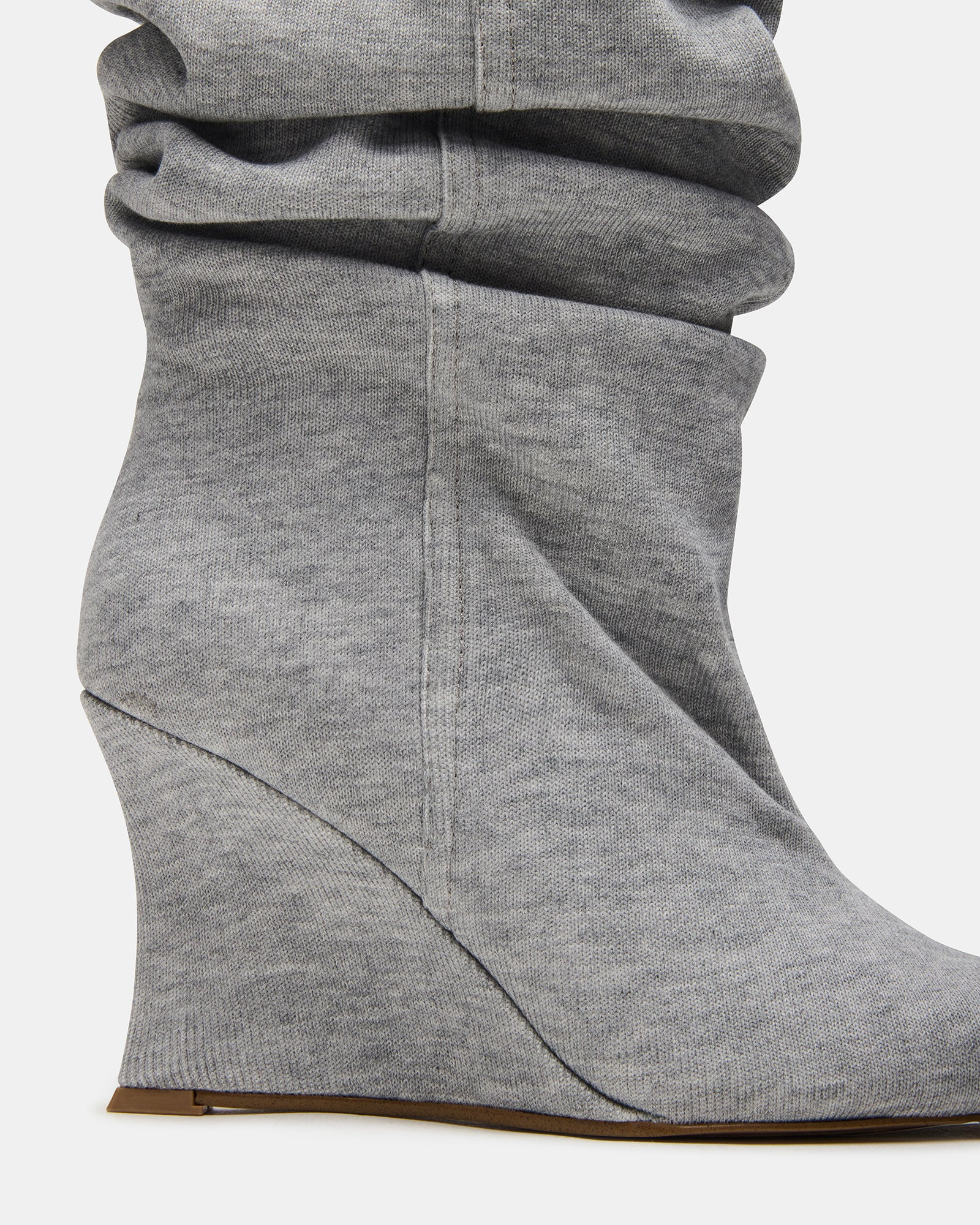 DISTORTION Grey Fabric Pointed-Toe Scrunched Knee-High Wedge Women's Boot | Steve Madden (US)