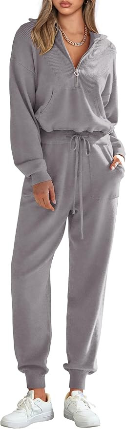 PRETTYGARDEN Women's 2 Piece Sweater Set Pullover Zip Up Sweatshirt Jogger Sweatpants Tracksuit C... | Amazon (US)