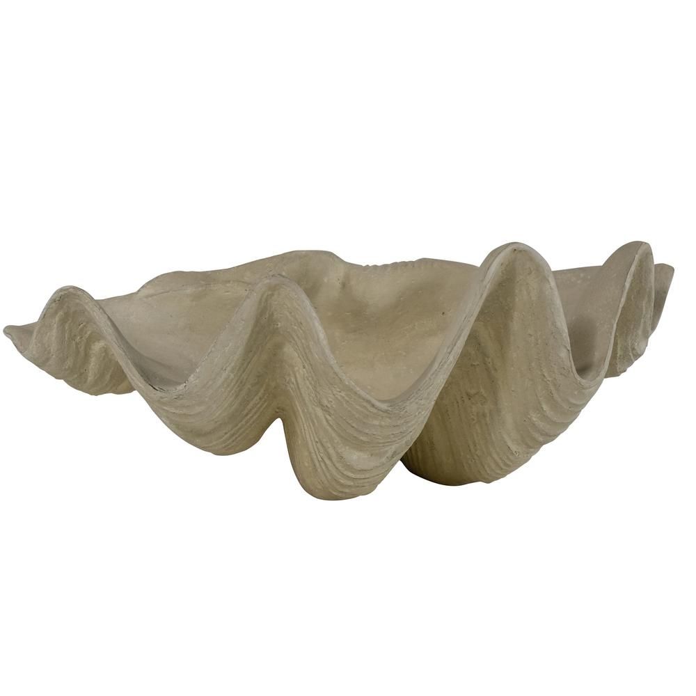 22.5 in. L x 15 in. W Cast Stone  Aged Limestone Clam Shell Bowl | The Home Depot