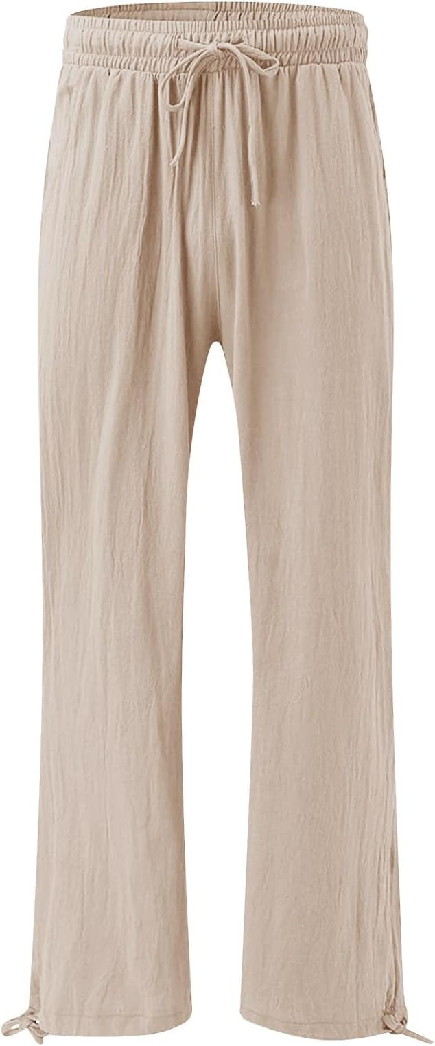 Fall Pants for Women Summer High Waisted Wide Leg Pants Casual Elastic Waist Palazzo Pants Beach ... | Amazon (US)