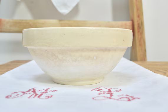 Vintage French Half Glazed Natural Stoneware Small Mixing Bowl | Etsy (US)