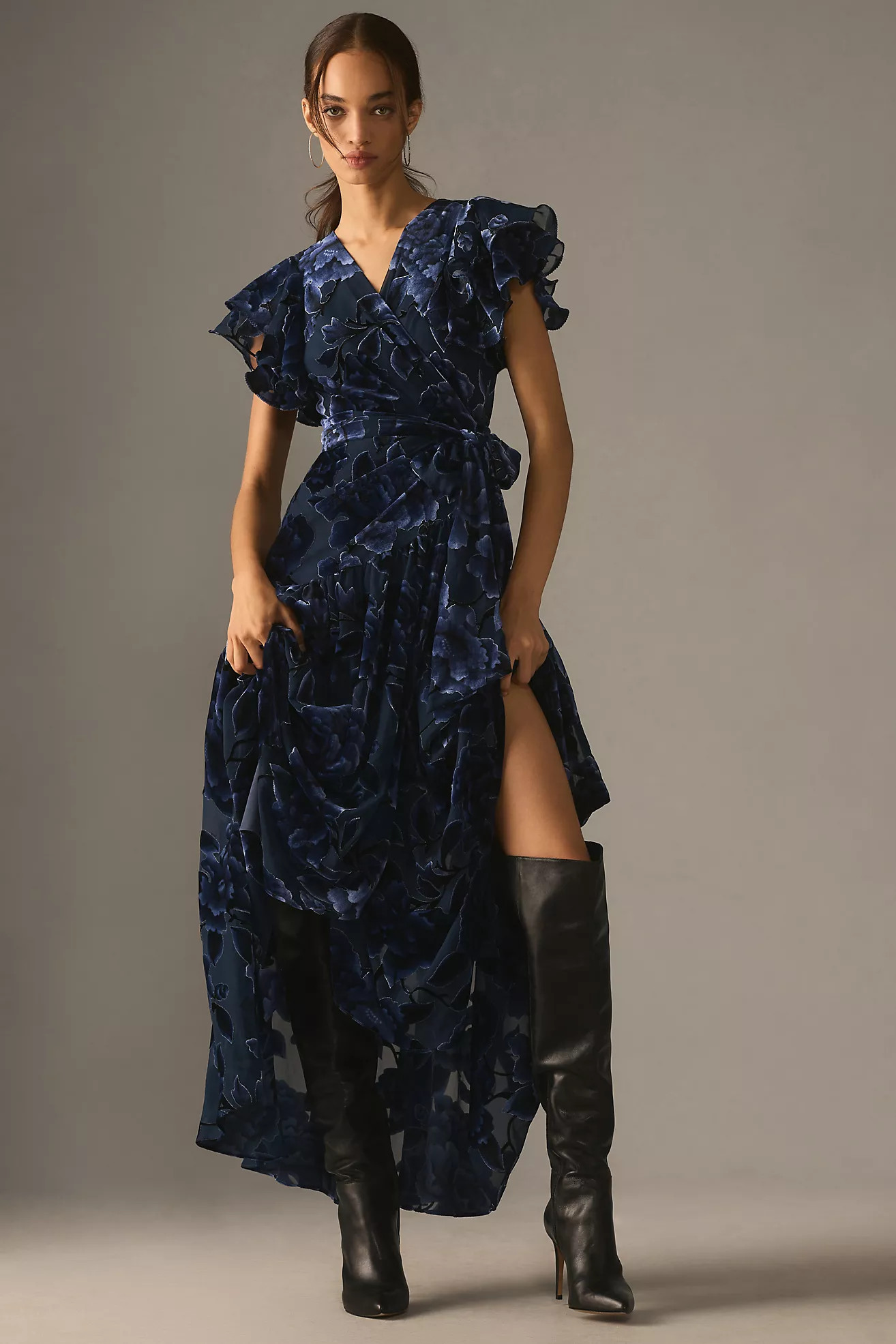 Hutch Eden Floral Velvet Wrap Maxi Dress | Anthropologie (US)