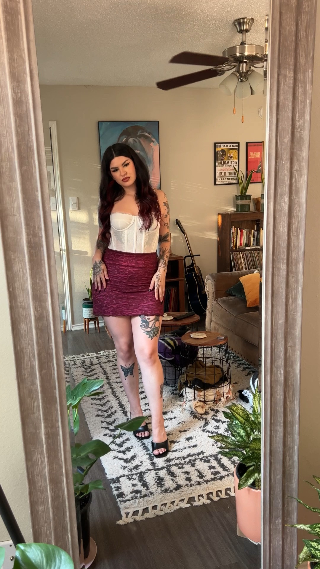 soft girl eta - date night look for summer / warm days. shoes are from dolls kill but i linked similar ones! - urban outfitters dupe white corset / bustier top, pink& maroon lace mini skirt, block heel mule sandal, midsize, petite, f21, amazon find

#LTKunder50 #LTKunder100 #LTKFind