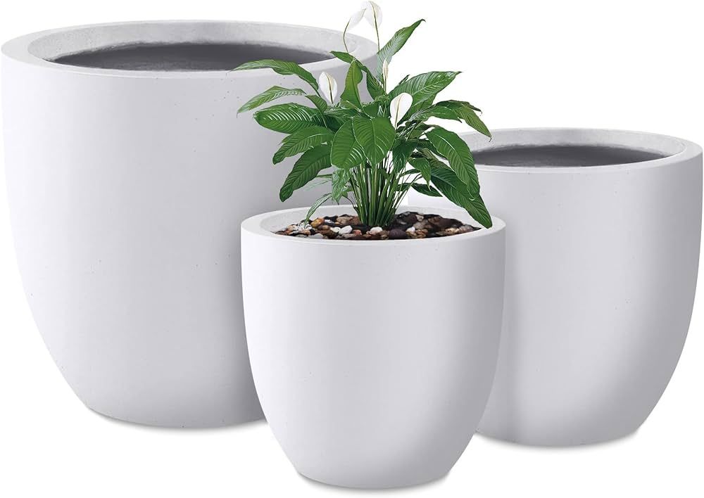 Kante 20'', 16.5'' and 13.3'' D Round Pure Dhite Concrete Modern Planters (Set of 3), Outdoor Ind... | Amazon (US)