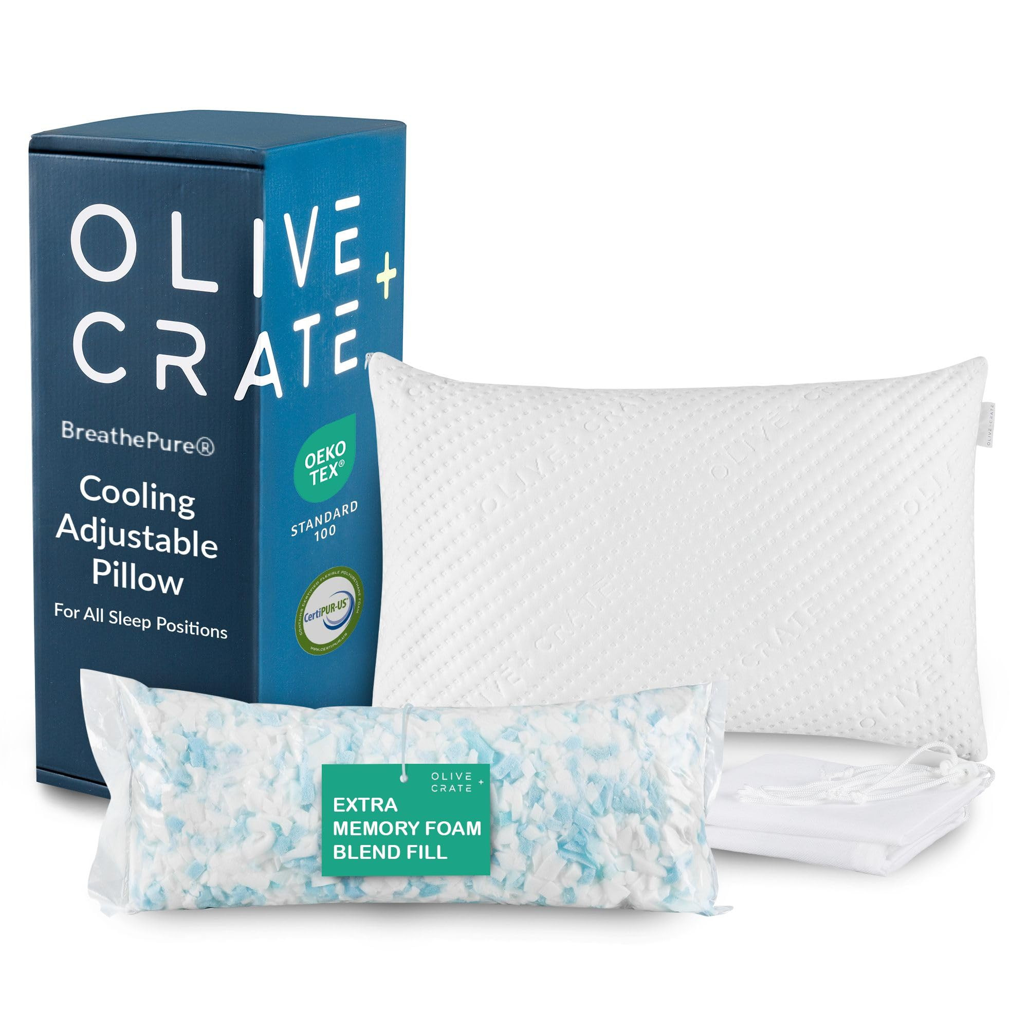 Olive + Crate BreathePure® Adjustable Loft Shredded Memory Foam Pillow - Queen Size - Cooling Pi... | Amazon (US)