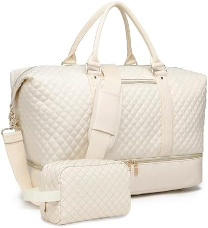 Overnight Travel Duffel Bag, Canvas Leather Oversized Weekender Bag Large Carry On Bag Travel Bag... | Amazon (US)