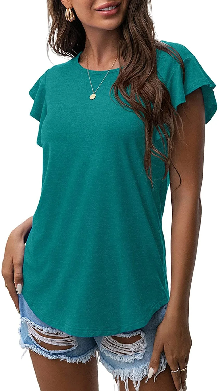 JWD Summer Ruffle Short Sleeve Knit Tunic Tops Shirts Tank Tee Blouse For Women | Walmart (US)