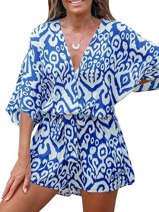 CUPSHE Women's Lace Up Leopard Print Romper Short Sleeves Jumpsuits Wide leg Outfit | Amazon (US)