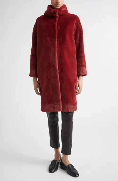 Herno Dropped Shoulder Faux Fur Coat in Burgandy at Nordstrom, Size 4 Us | Nordstrom