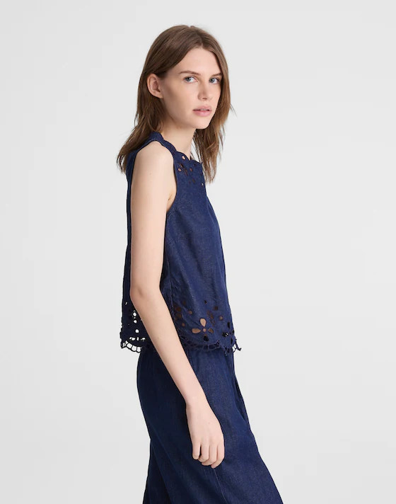 Denim Embroidered Shell Top | Madewell