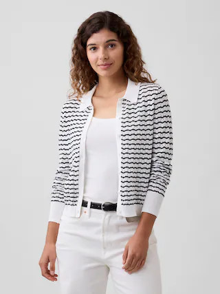 Lace-Stitch Collared Cardigan | Gap Factory
