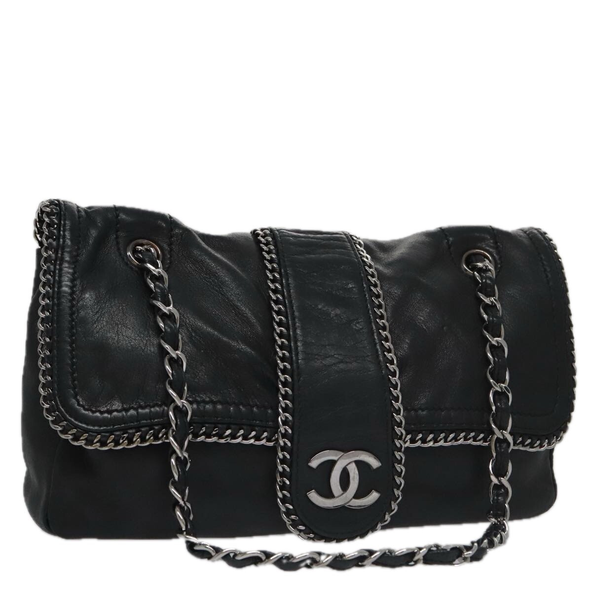 CHANEL COCO Mark Single Flap Shoulder Bag Lamb Skin Black CC Auth yk16446A  | eBay | eBay US