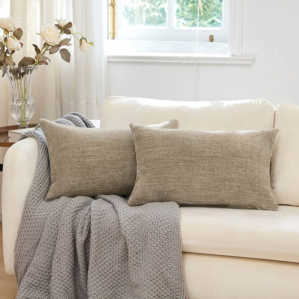 Anickal Lumbar Pillow Covers 12x20 Inch Set of 2 Khaki Brown Decorative Throw Pillow Covers Recta... | Amazon (US)