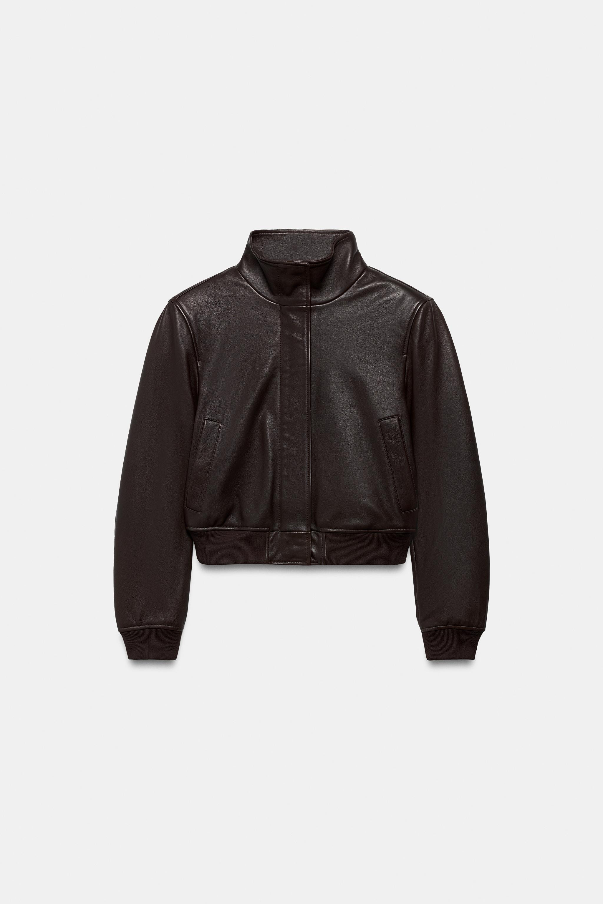 ZW COLLECTION LIMITED EDITION LEATHER BOMBER JACKET WITH SHOULDER PADS | Zara US