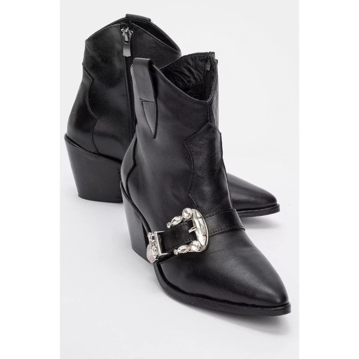 Any Black Leather Jeweled Boot (Women) black 8 | Target