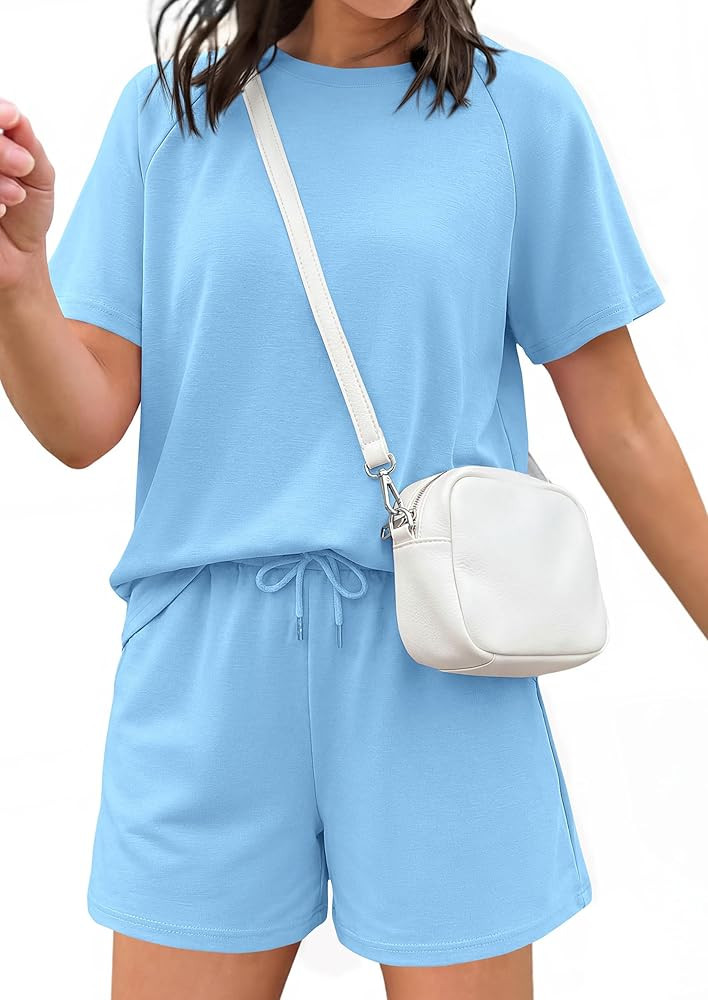 PRETTYGARDEN Women 2 Piece Lounge Sets Short Sleeve Shirts Workout Tops Shorts Matching Clothing ... | Amazon (US)