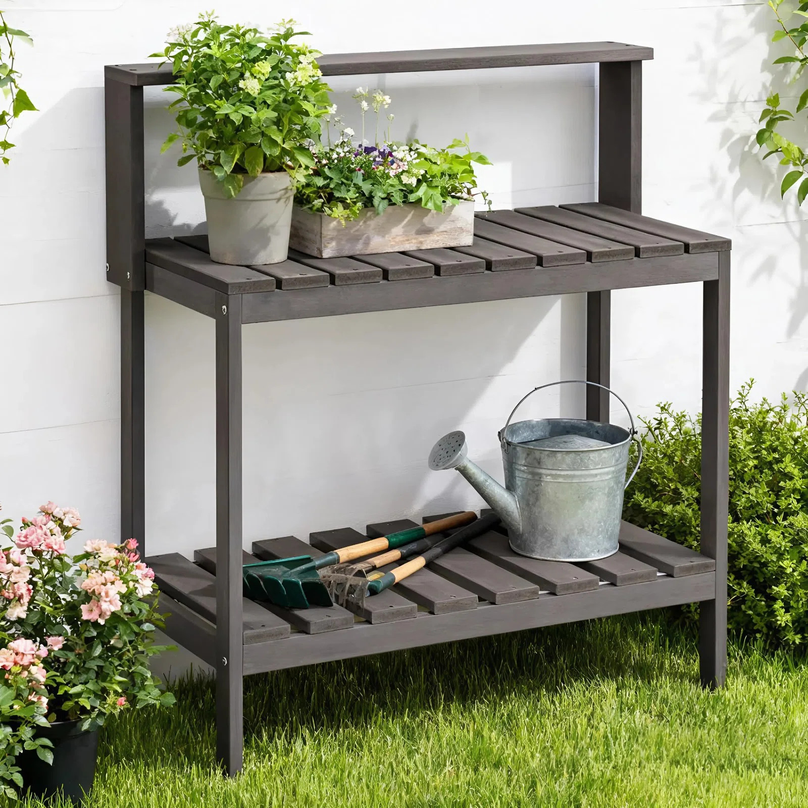 Outdoor Potting Bench, Stable Garden Table with Storage Shelves, All-Weather Patio Work Station,M... | Wayfair North America