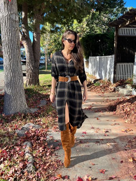 The softest plaid dress paired with brown suede knee high boots make the perfect cold weather outfit 🍂

#LTKstyletip #LTKshoecrush #LTKSeasonal