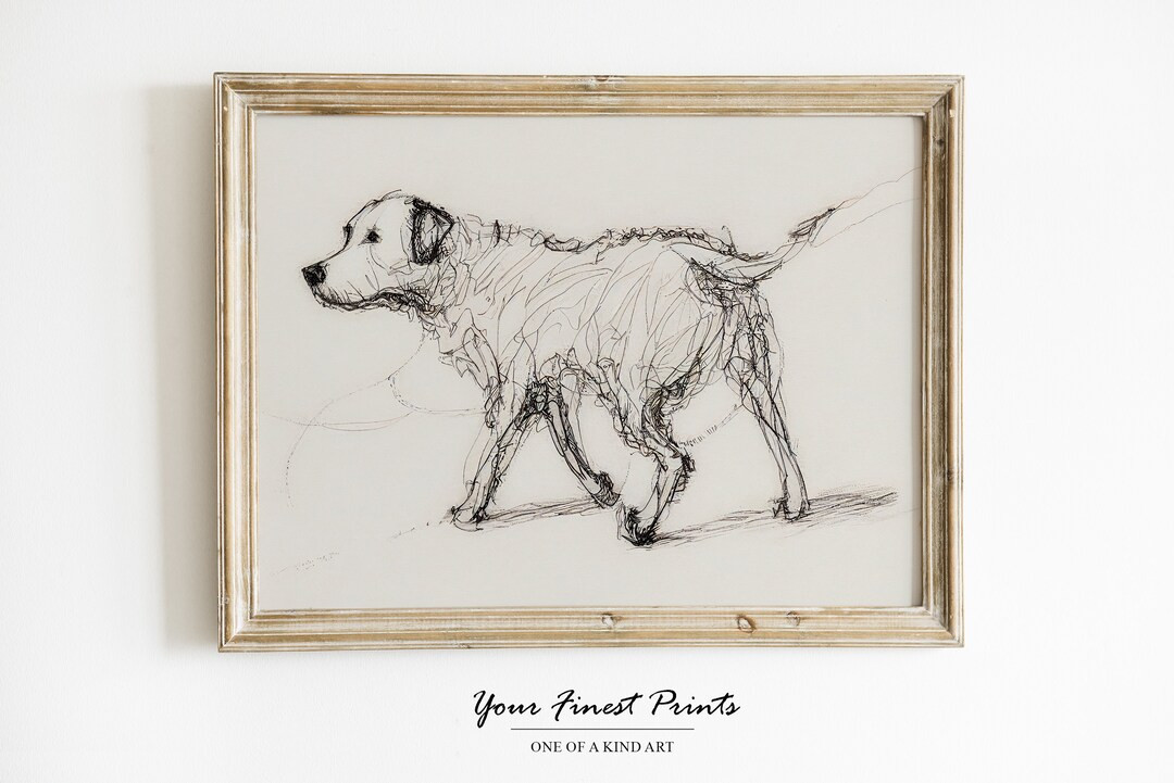 Dog Rustic Sketch Art | Antique Wall Art Print | Farmhouse Decor | Dog Sketch | Vintage Print | P... | Etsy (US)
